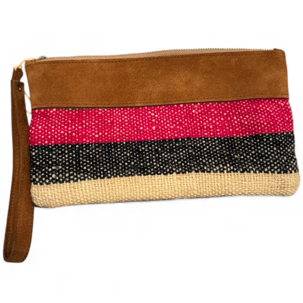 Kaymanta Argentina Leather Wristlet Clutch Handmade Artisan Suede Stripe Bag